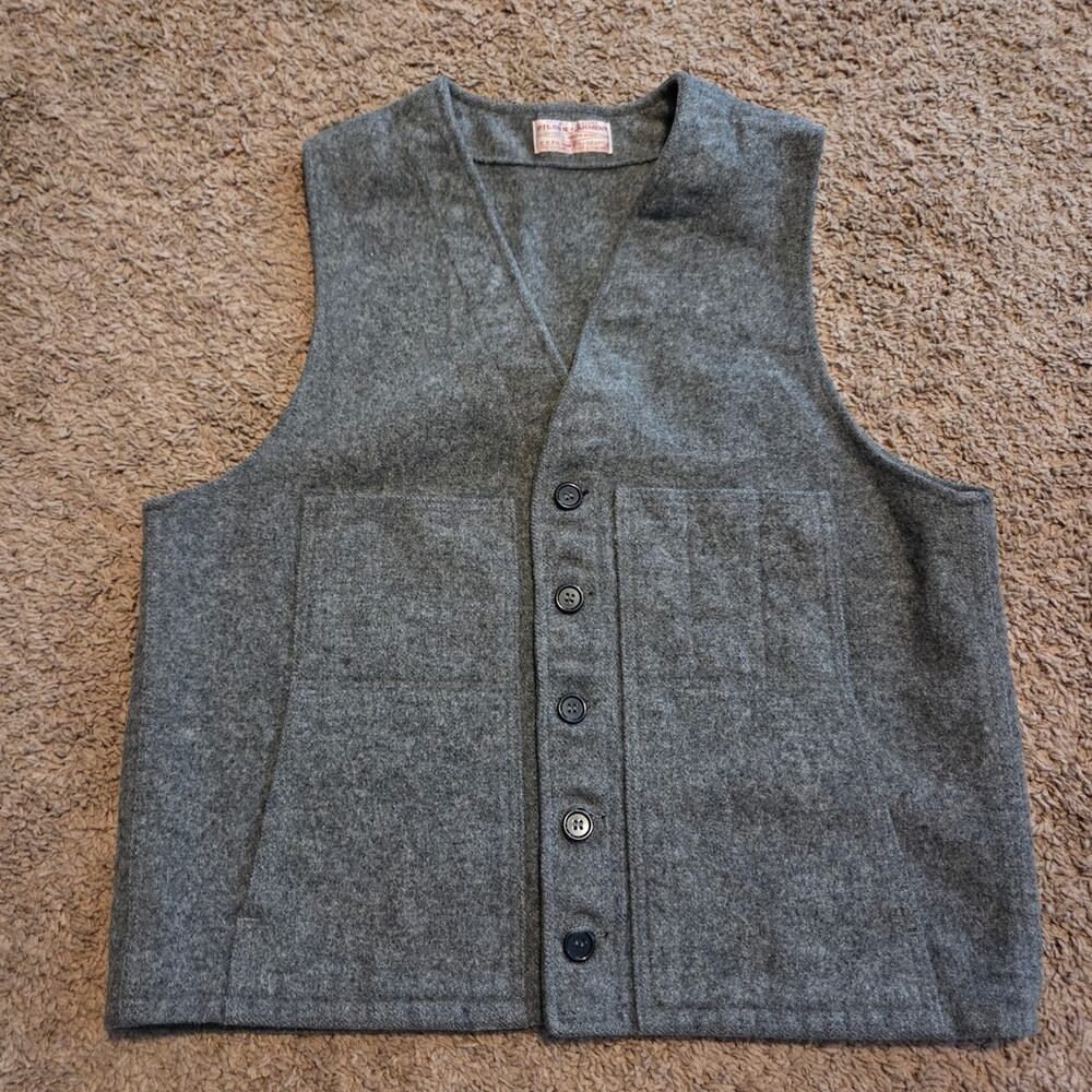 Vintage Filson 100% Wool Mackinaw Vest Mens Hunting grey USA outdoors chest 22